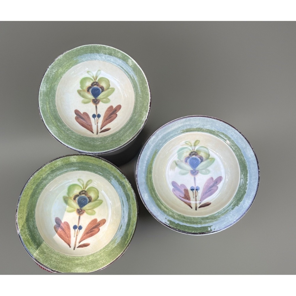 Pier 1 Sophie 9 3/8" Rimmed Soup Bowls Lot Of 3 Vintage